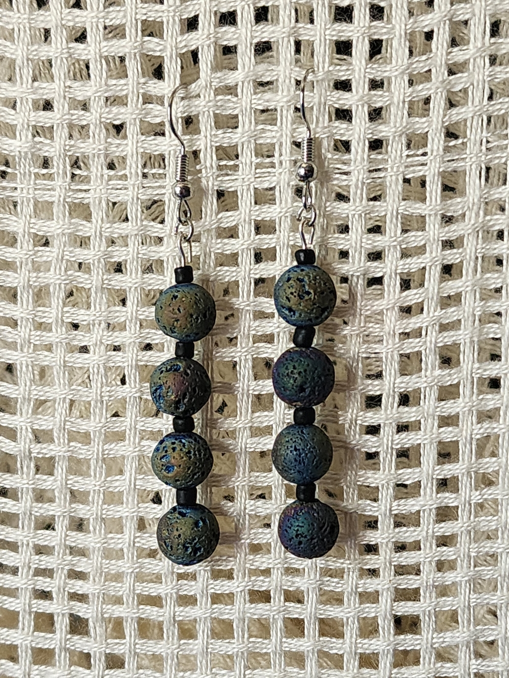Handmade Lava Bead Drop Earrings in Blue-Green
